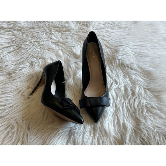 Ted Baker Women’s Size 37 Black Leather Bow High Heels Pumps Career - Picture 12 of 15